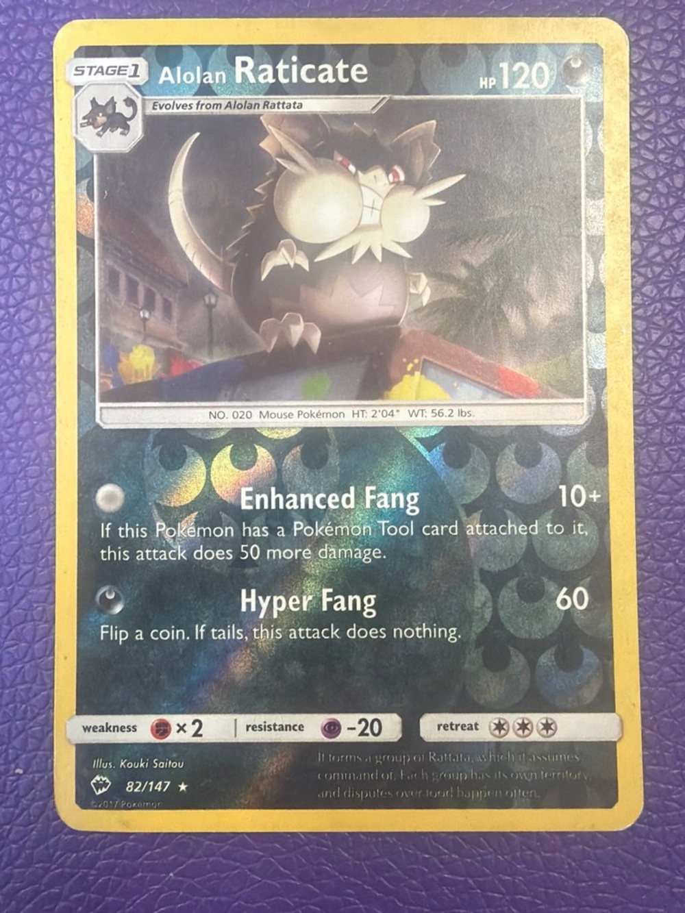 Pokemon Alolan Raticate Holographic Yellow Border Card